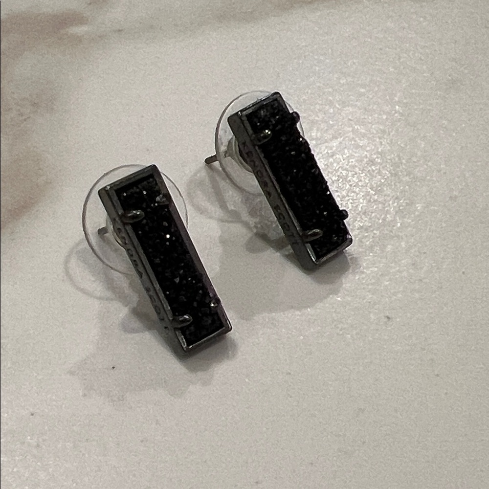 Kendra Scott Black and Gunmetal Rectangular Stud Earrings